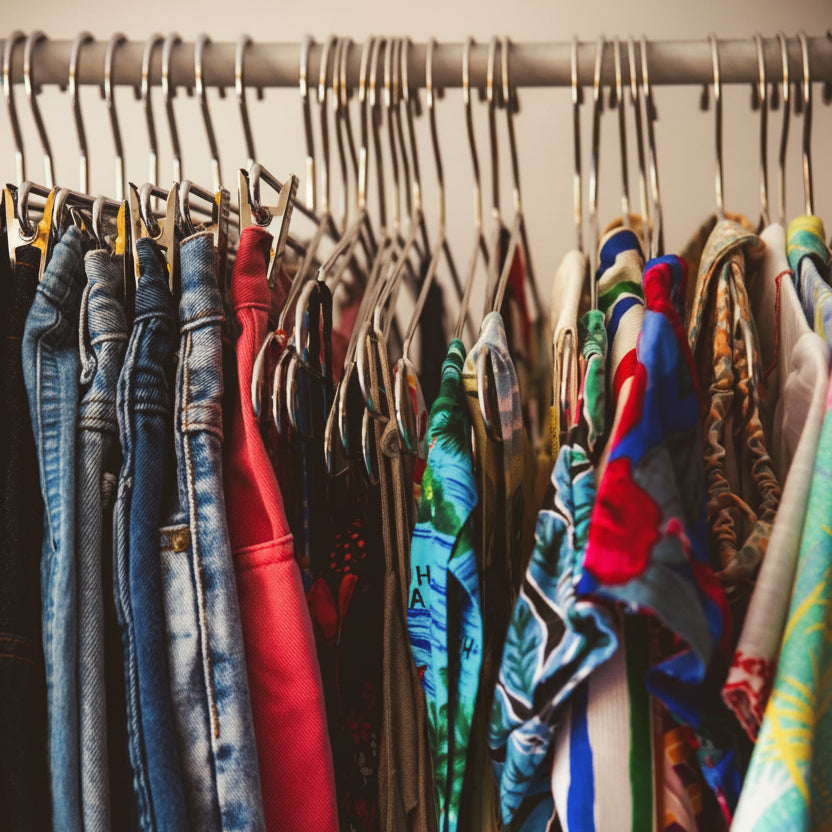 Secondhand clothes on a rail