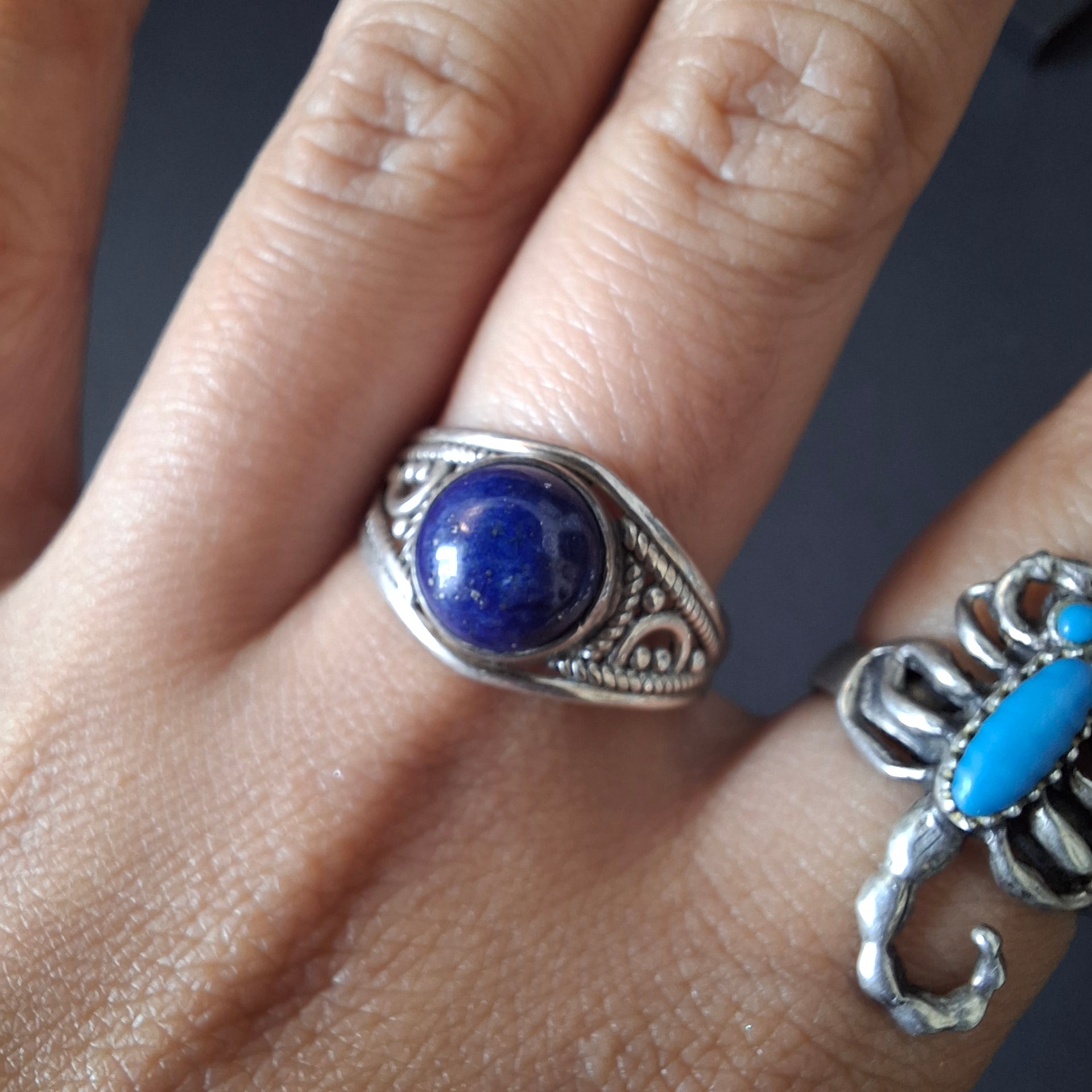 Vintage Ethnic Lapis Lazuli Sterling Silver Ring – view 5