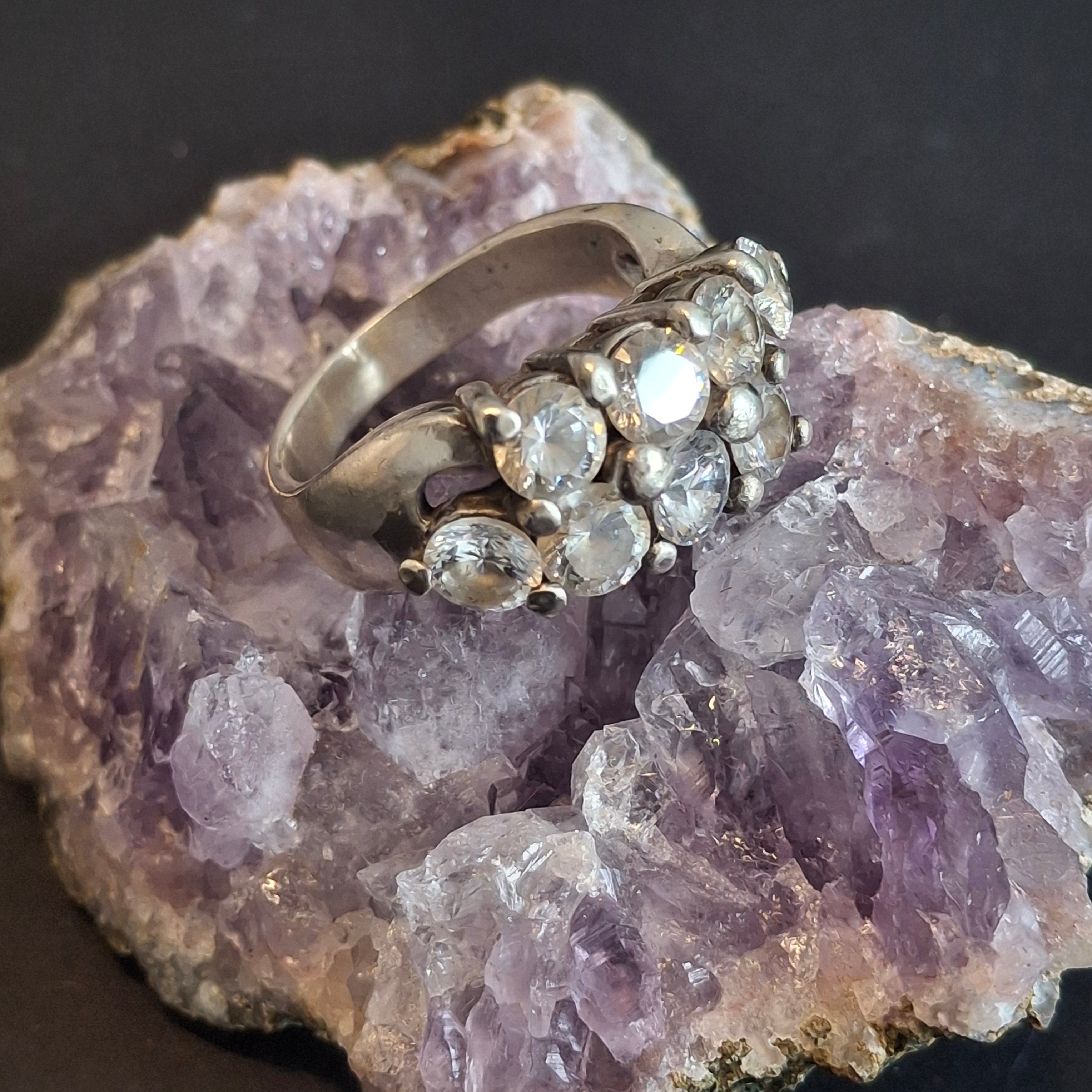 Vintage 925 Sterling Silver Double-Row Cluster Ring