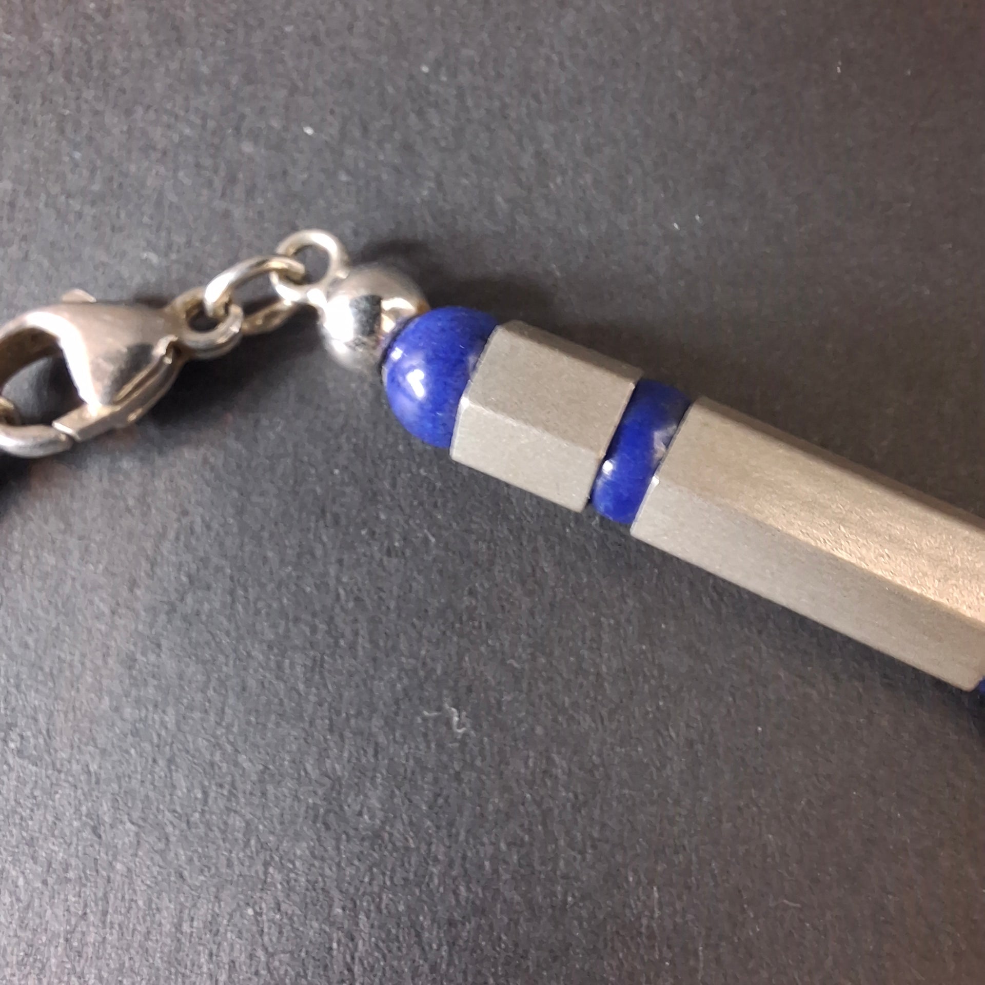 Minimalist Sterling Silver & Lapis Lazuli Tube Necklace – view 4