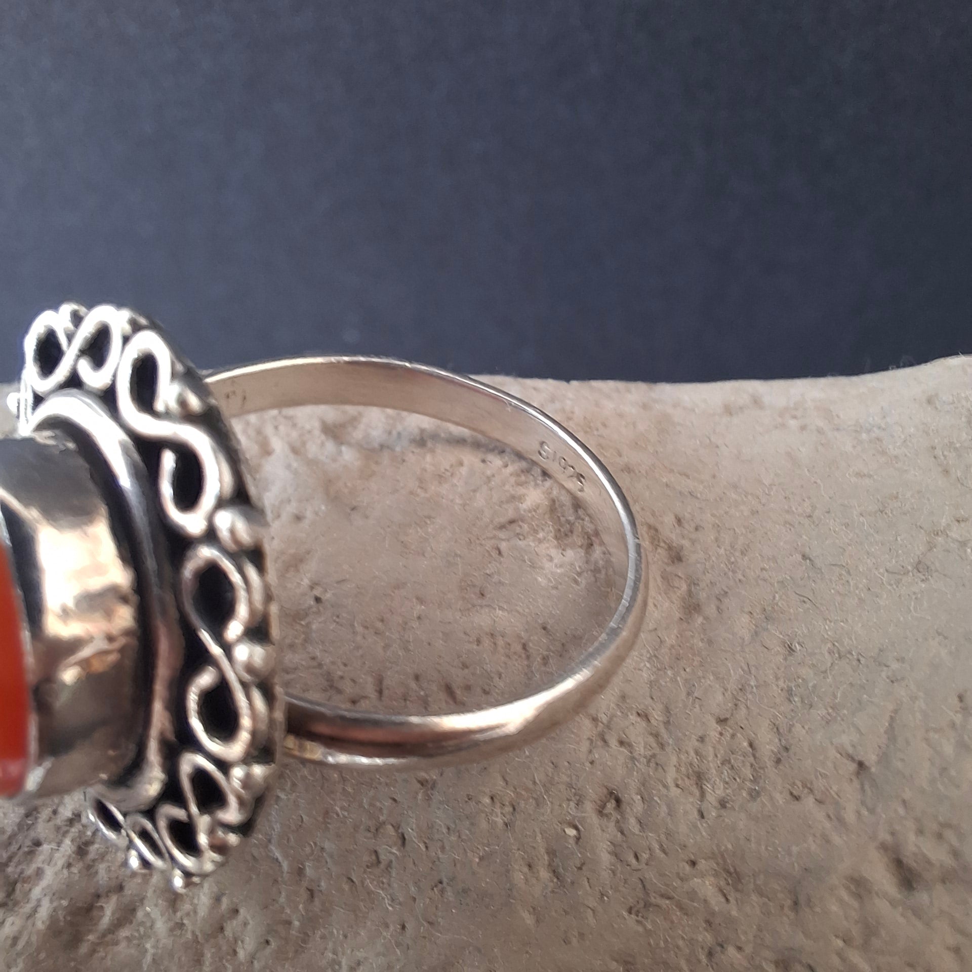 Vintage Sterling Silver Oval Carnelian Statement Ring – view 3