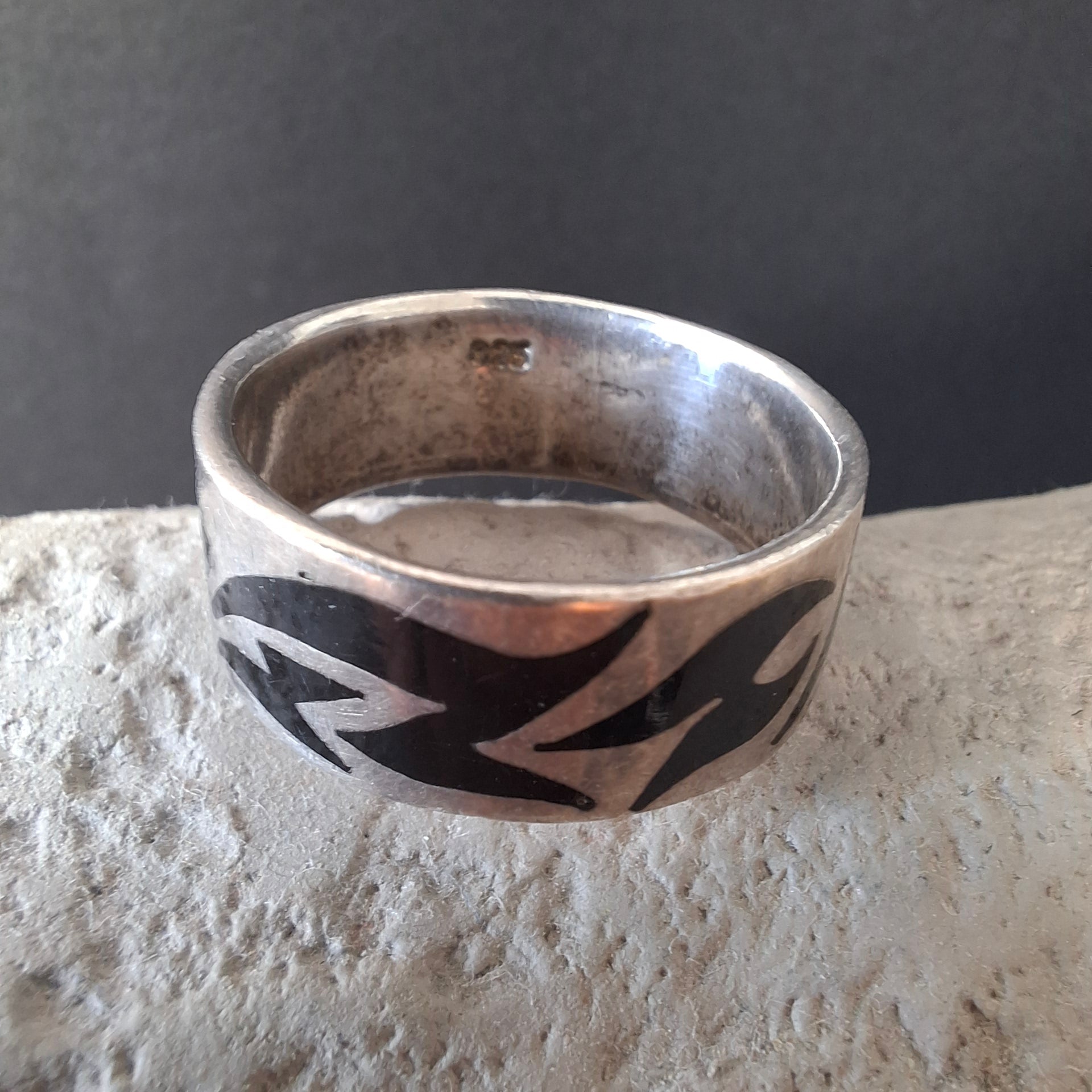 Tribal Pattern Sterling Silver Band Ring – view 2