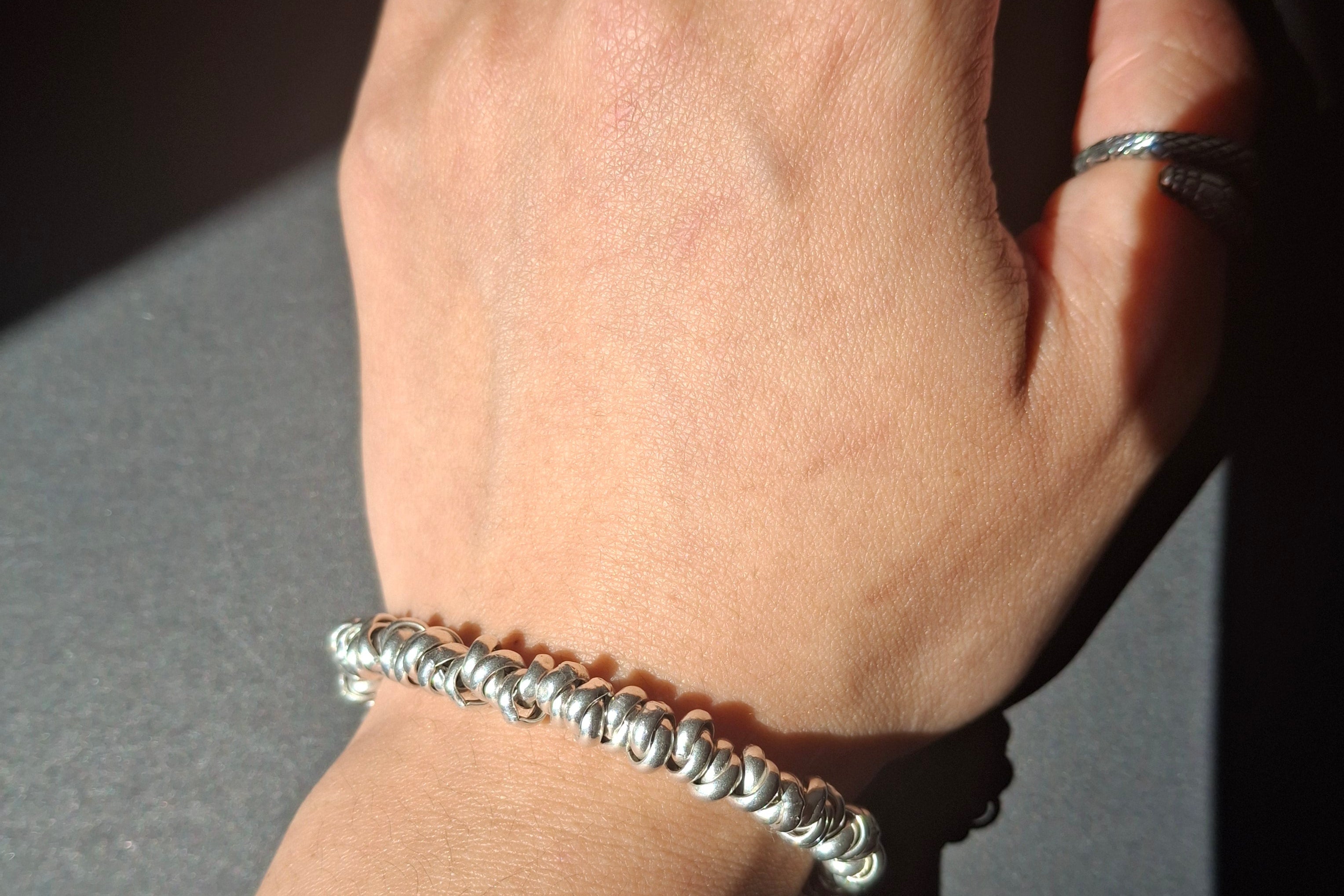 Vintage Italian Multi-Ring Coiled Sterling Silver Toggle Bracelet – view 4