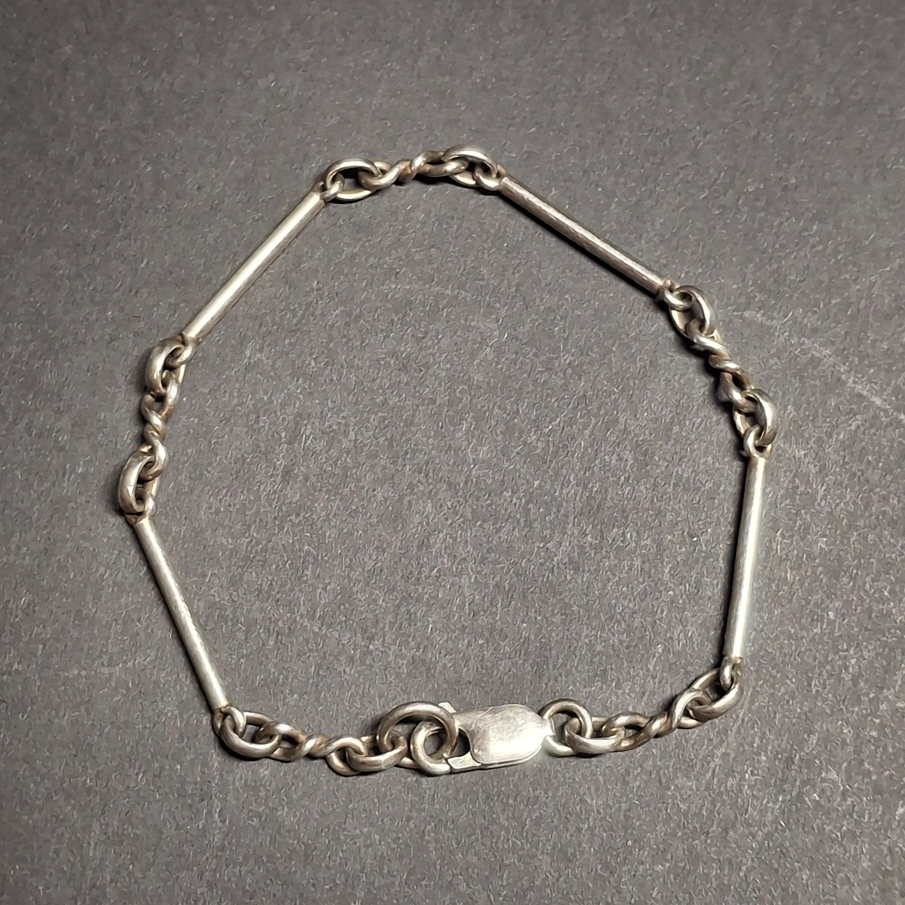 Vintage Sterling Silver Bar & Double-Twist Link Chain Bracelet