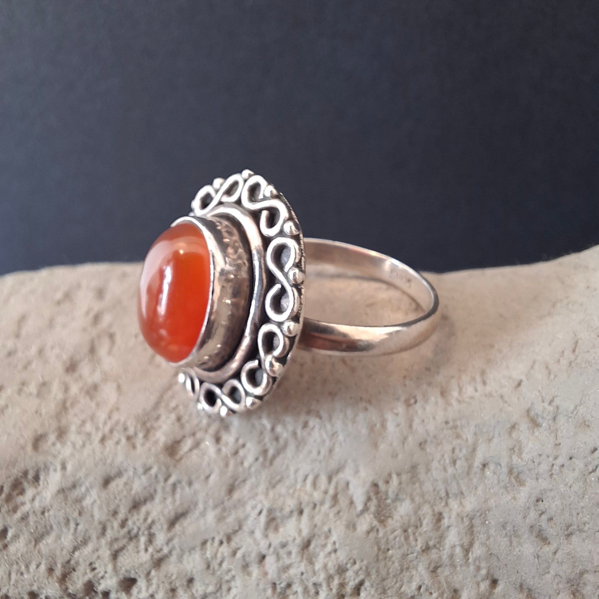 Vintage Sterling Silver Oval Carnelian Statement Ring – view 2
