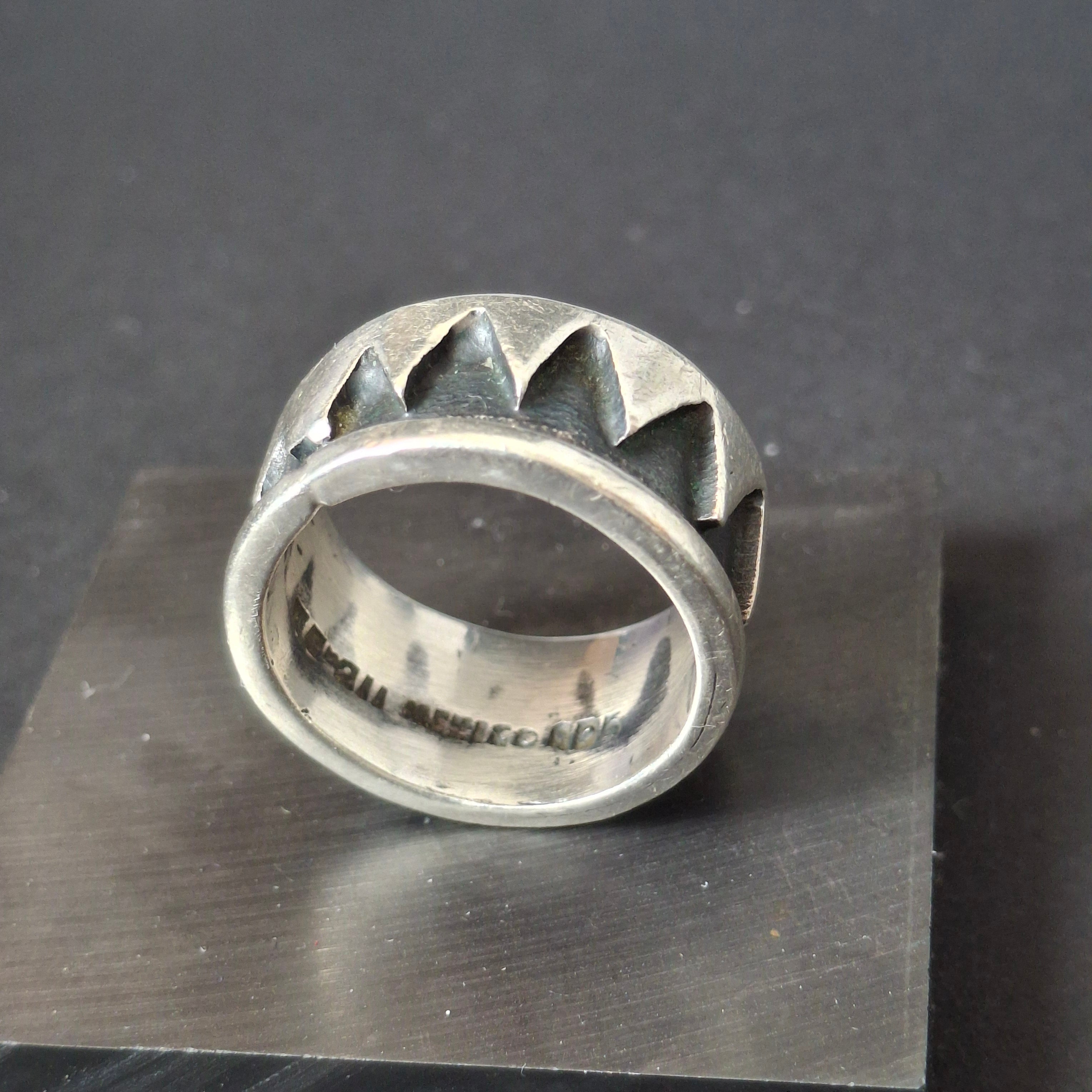 Vintage Mexican Sterling Silver Taxco Geometric Wide Band – view 2