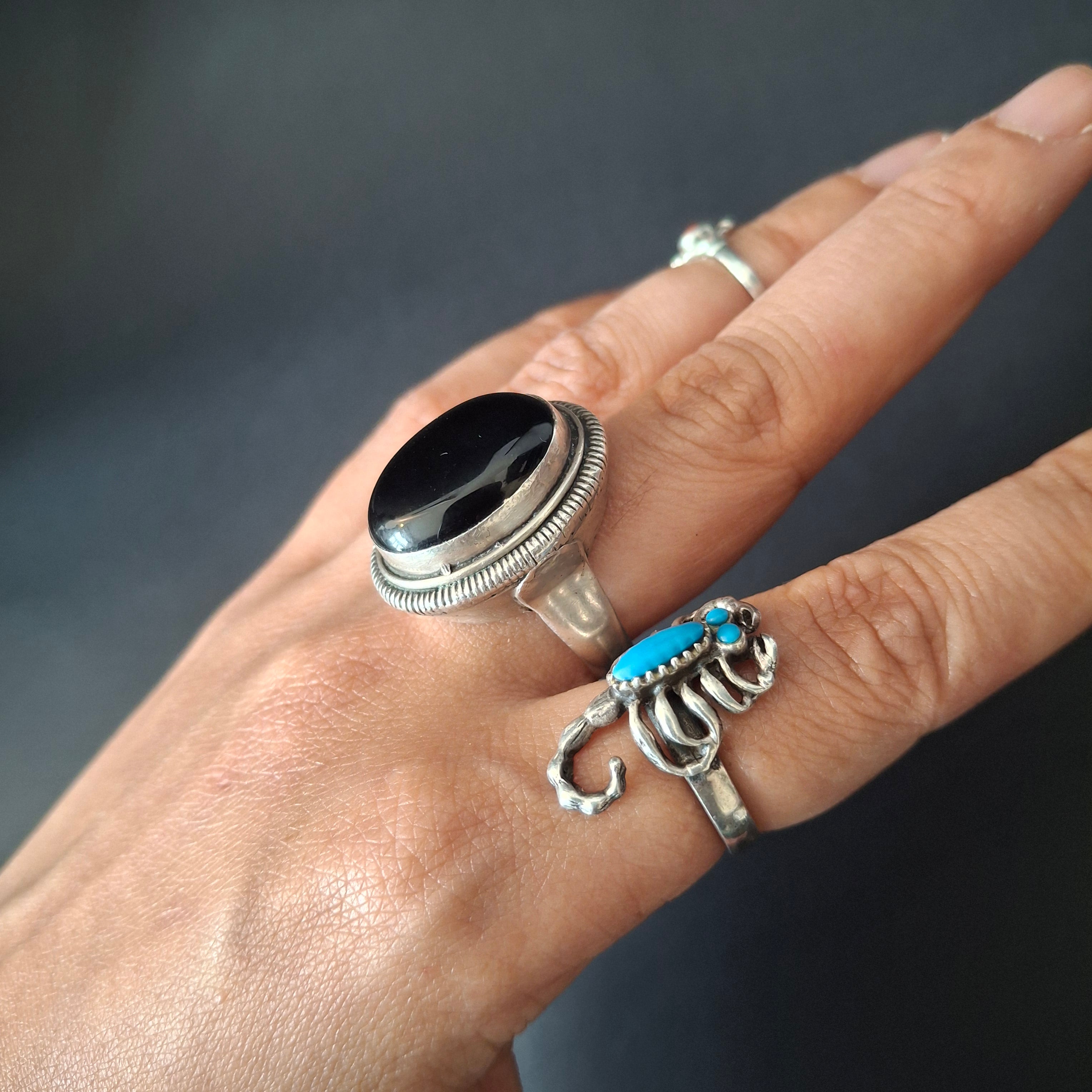 Vintage Sterling Silver Black Onyx Statement Ring – view 4