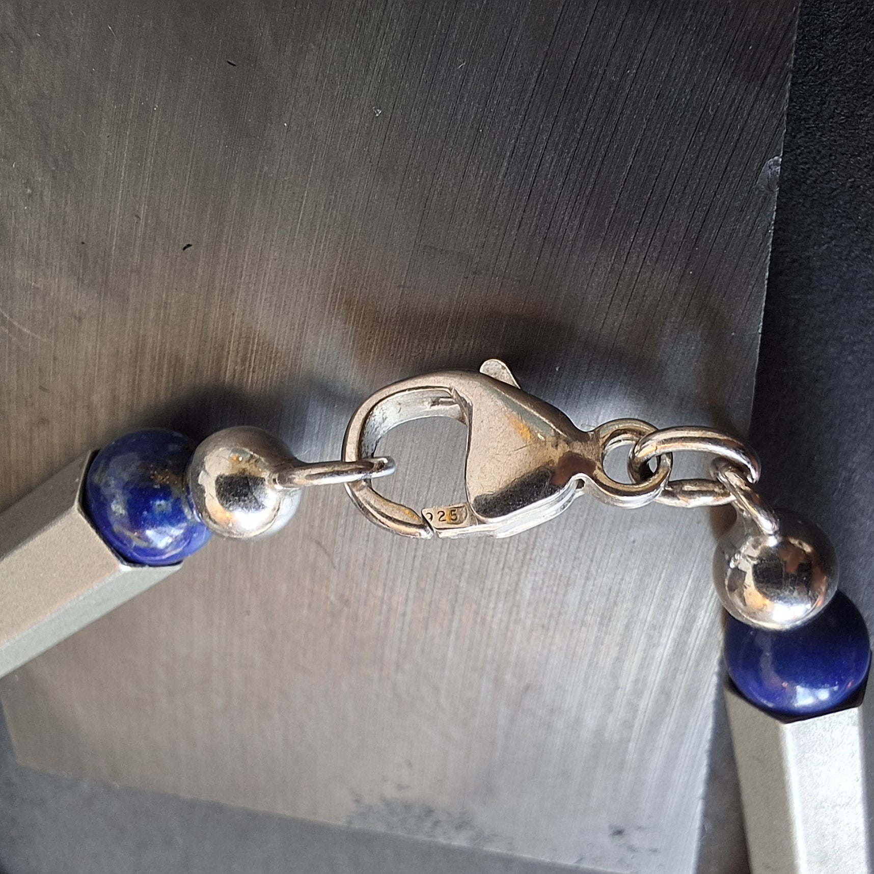 Modernist 925 Silver & Lapis Lazuli Geometric Bead Bracelet – view 4