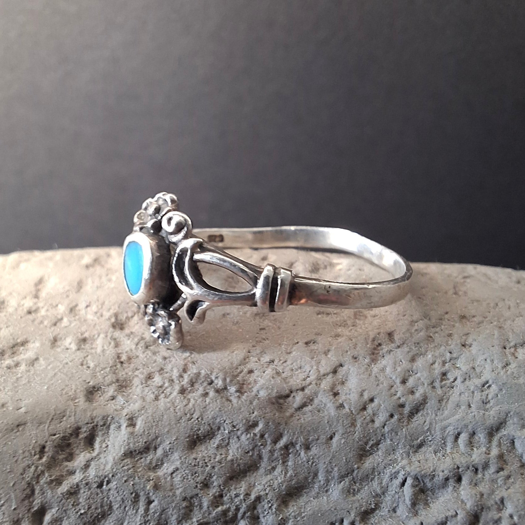 Vintage Ethnic Turquoise Sterling Silver Ring – view 2