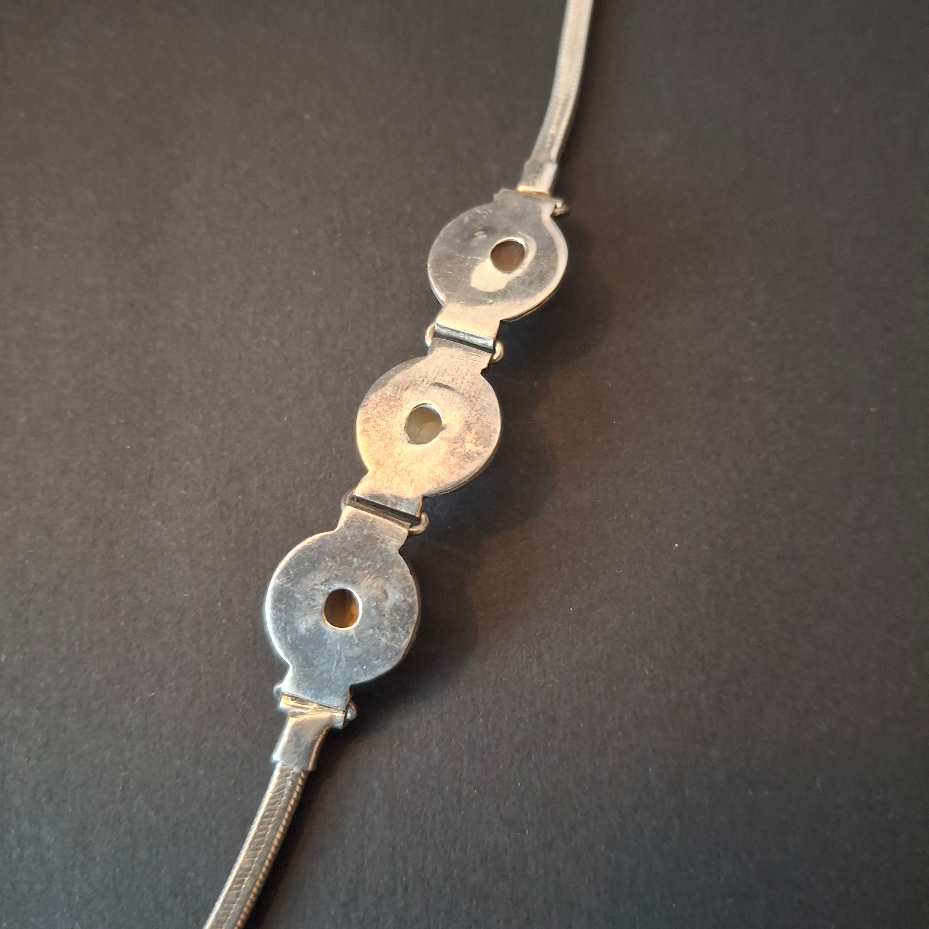 Vintage Artisan 925 Sterling Silver Three-Stone Golden Rutilated Quartz Link Bracelet – view 4