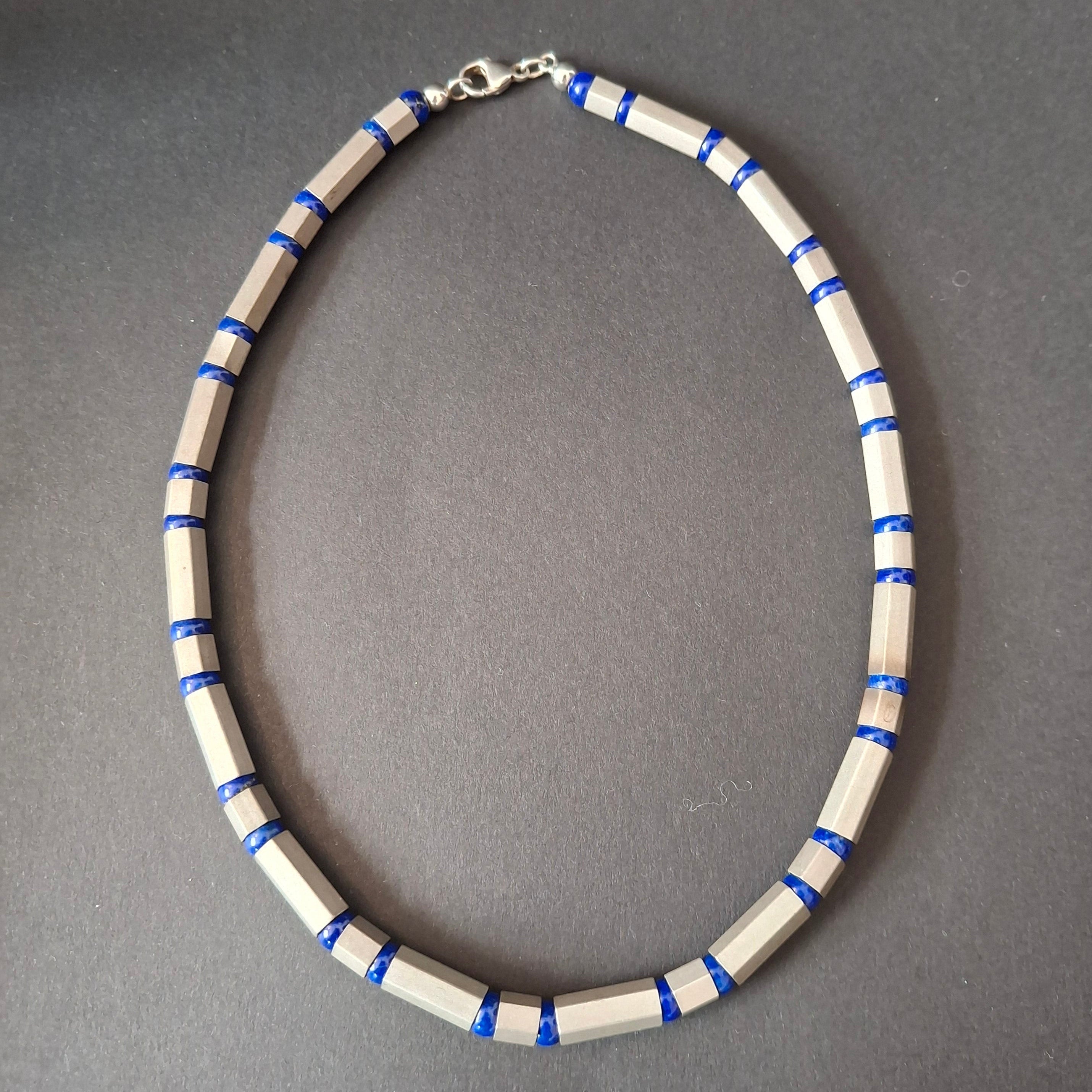 Minimalist Sterling Silver & Lapis Lazuli Tube Necklace – view 5