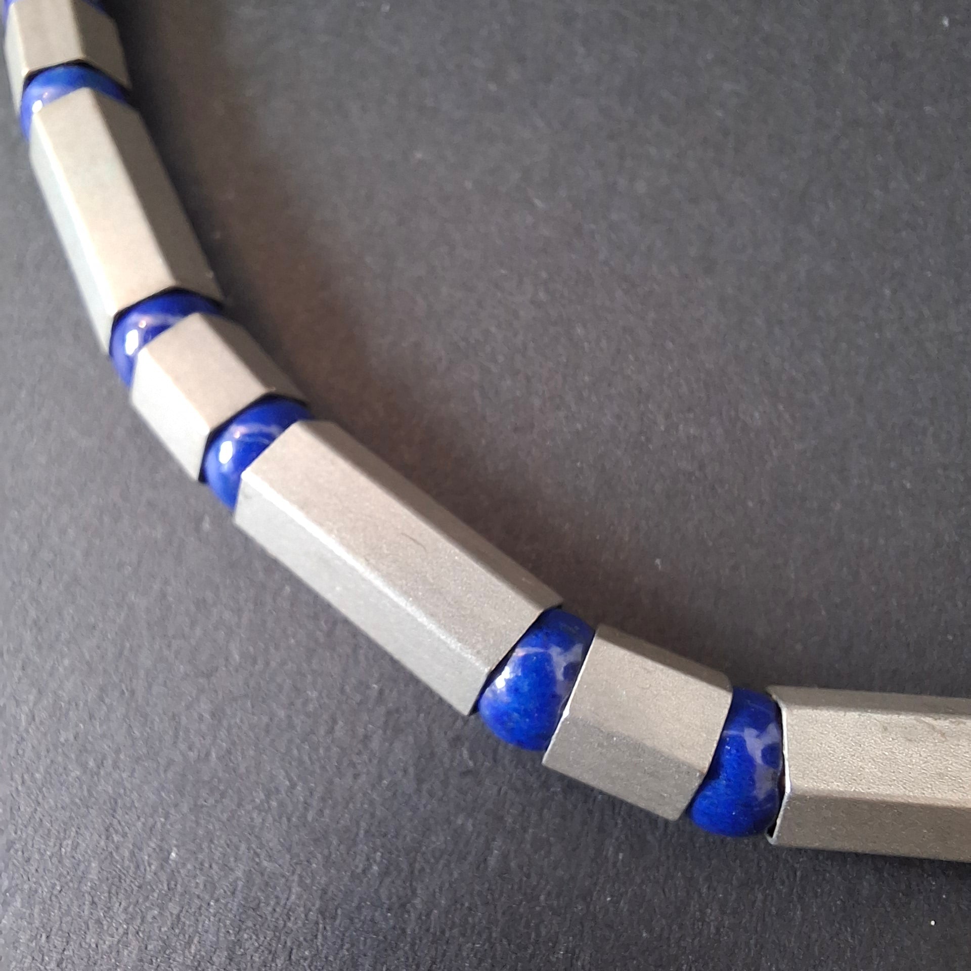 Minimalist Sterling Silver & Lapis Lazuli Tube Necklace – view 2