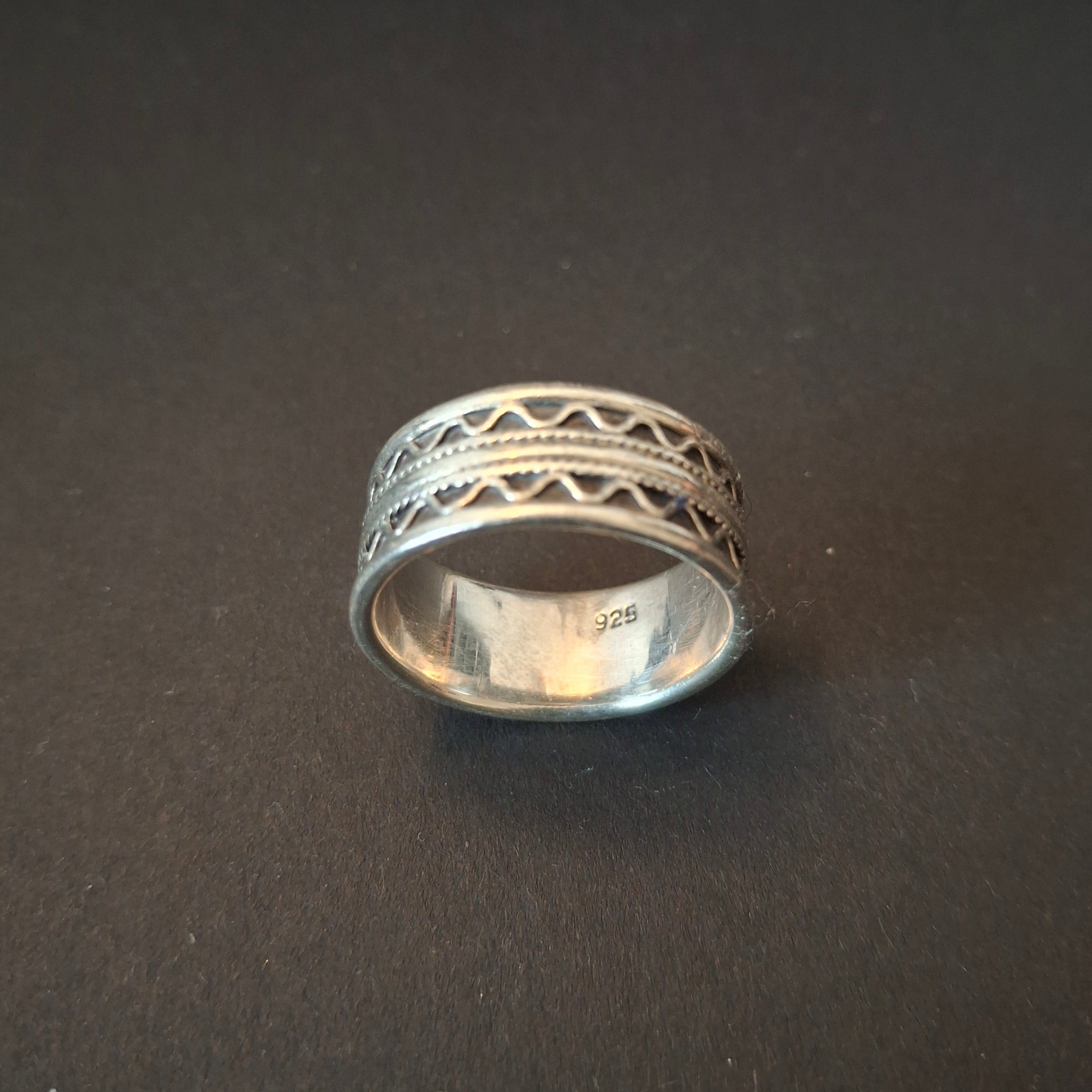 Vintage Sterling Silver Wide Pattern Band Ring – view 4