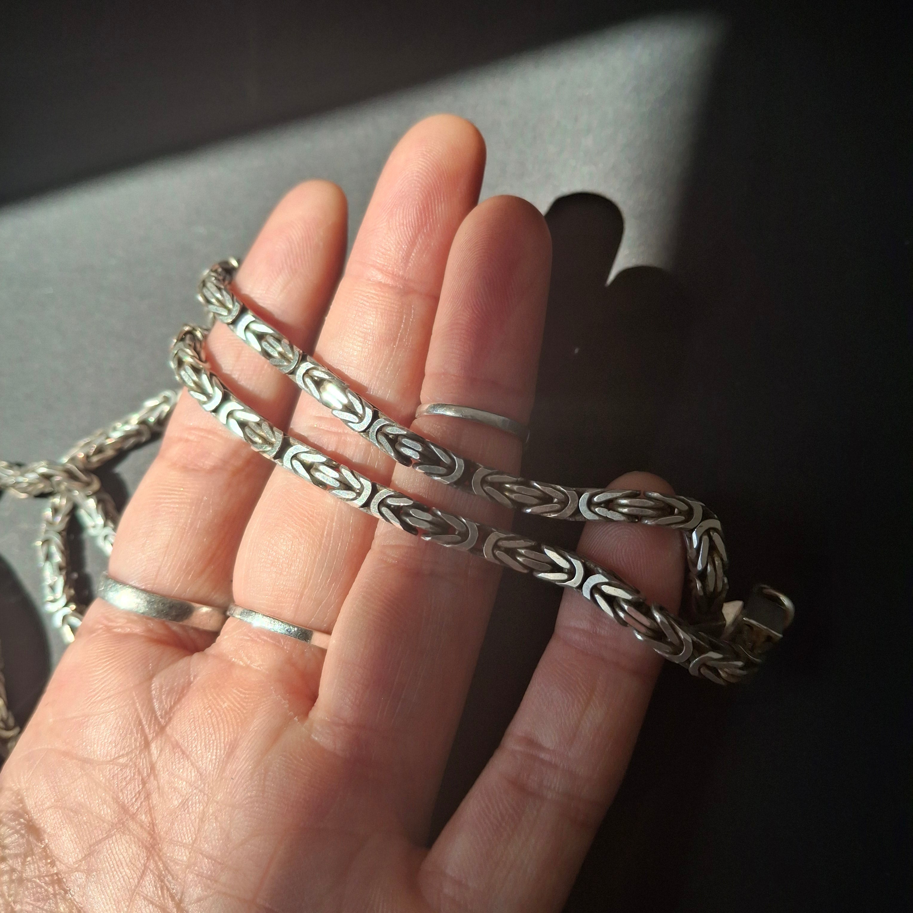 Solid Sterling Silver Byzantine / King’s Chain Necklace – view 5