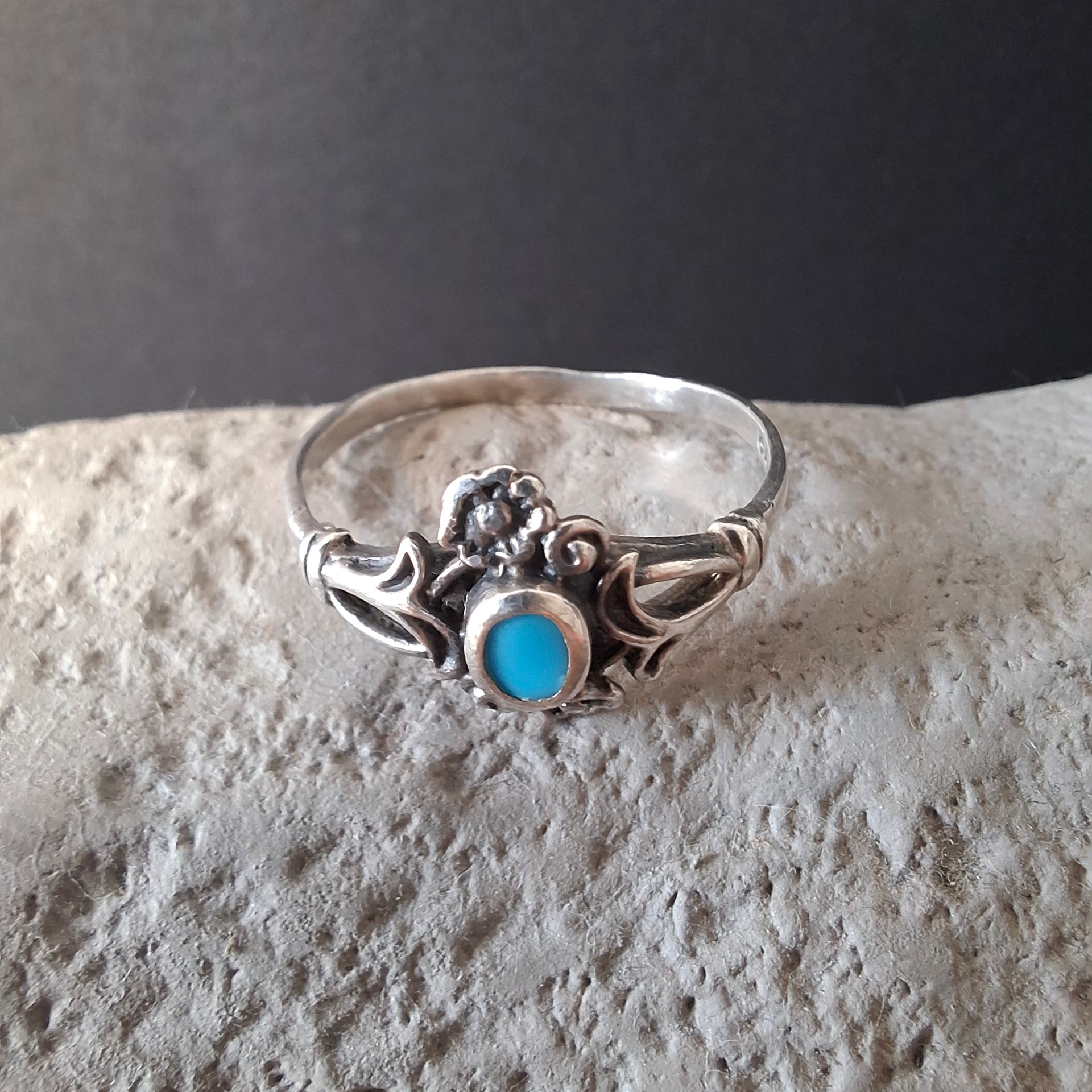 Vintage Ethnic Turquoise Sterling Silver Ring – view 3