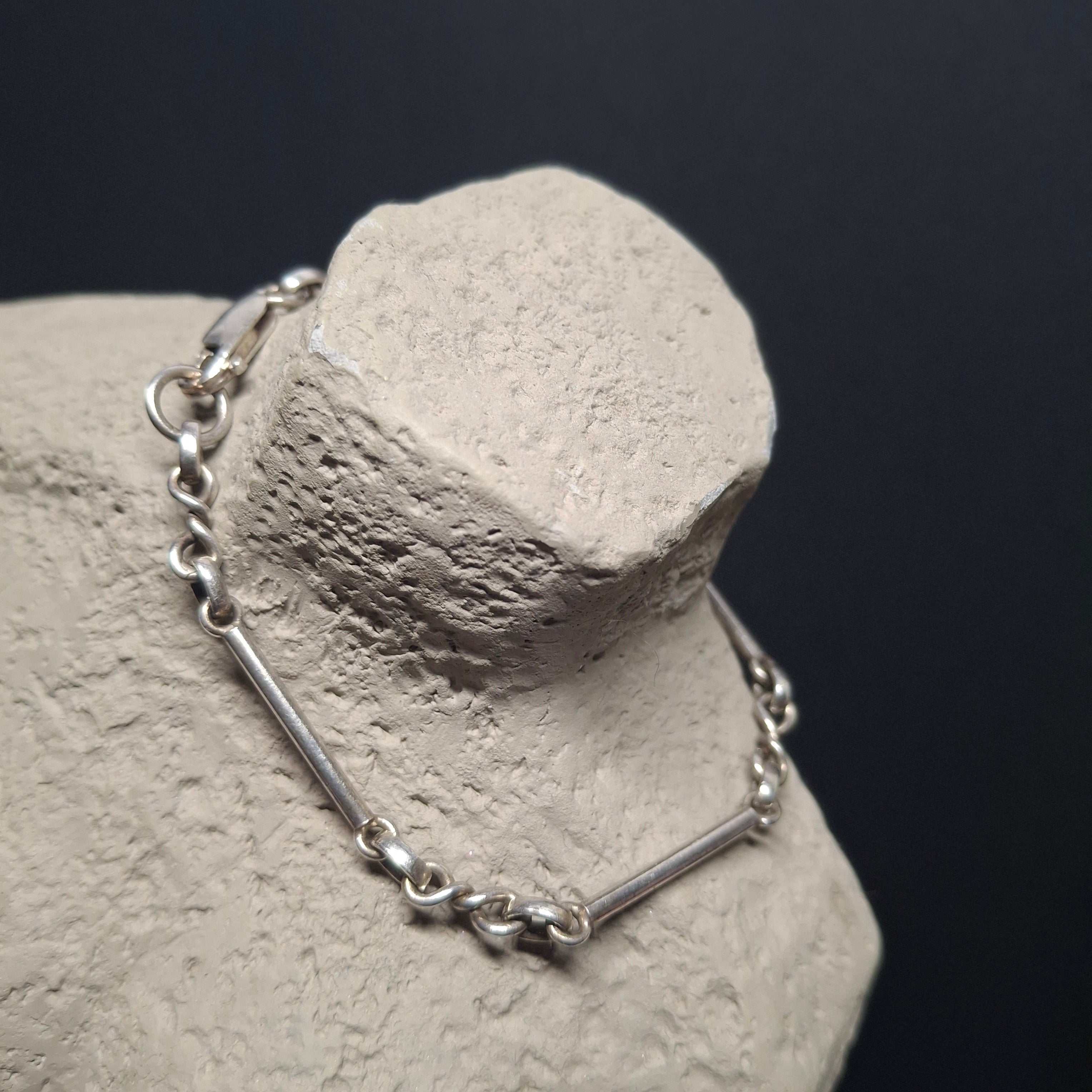 Vintage Sterling Silver Bar & Double-Twist Link Chain Bracelet – view 7
