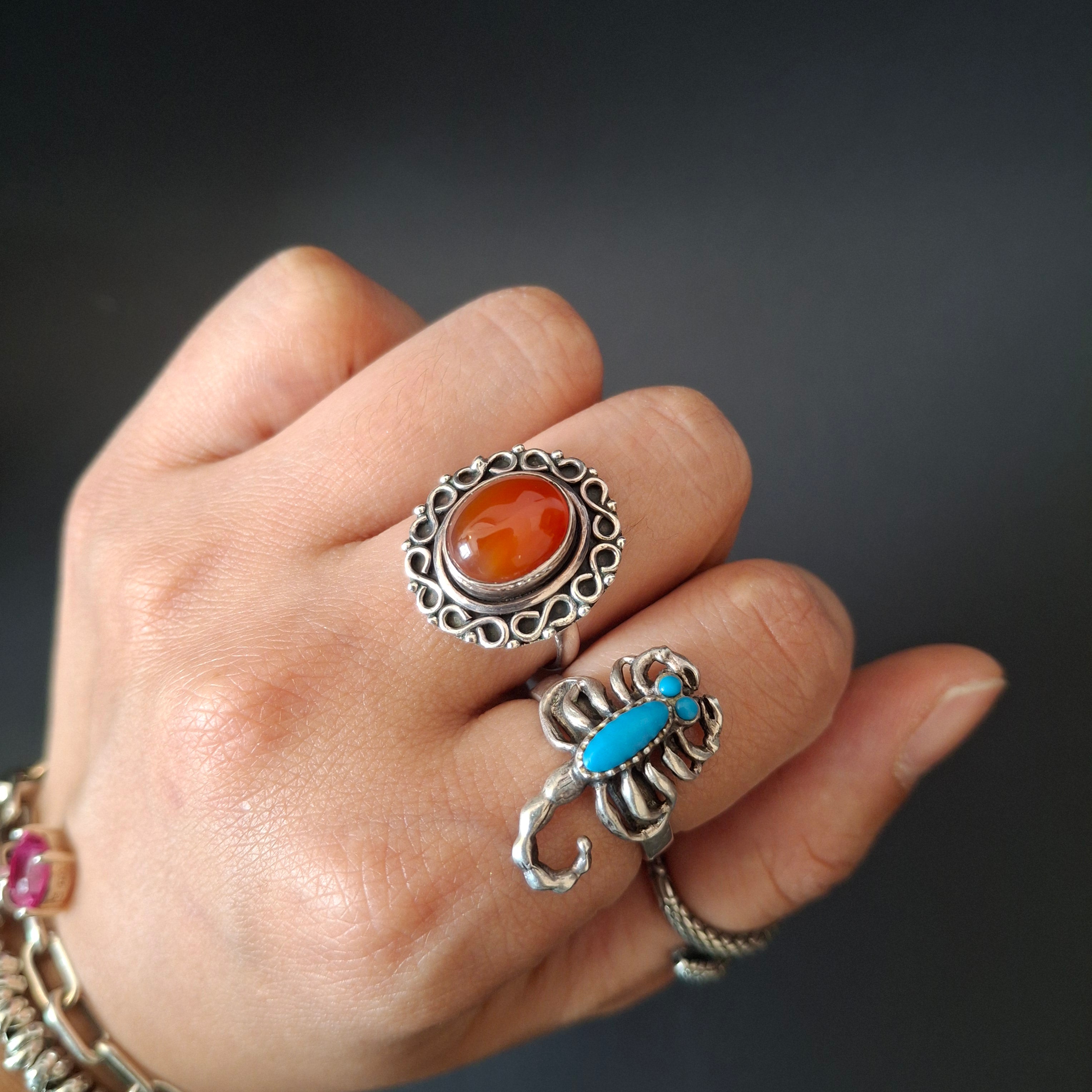 Vintage Sterling Silver Oval Carnelian Statement Ring – view 4