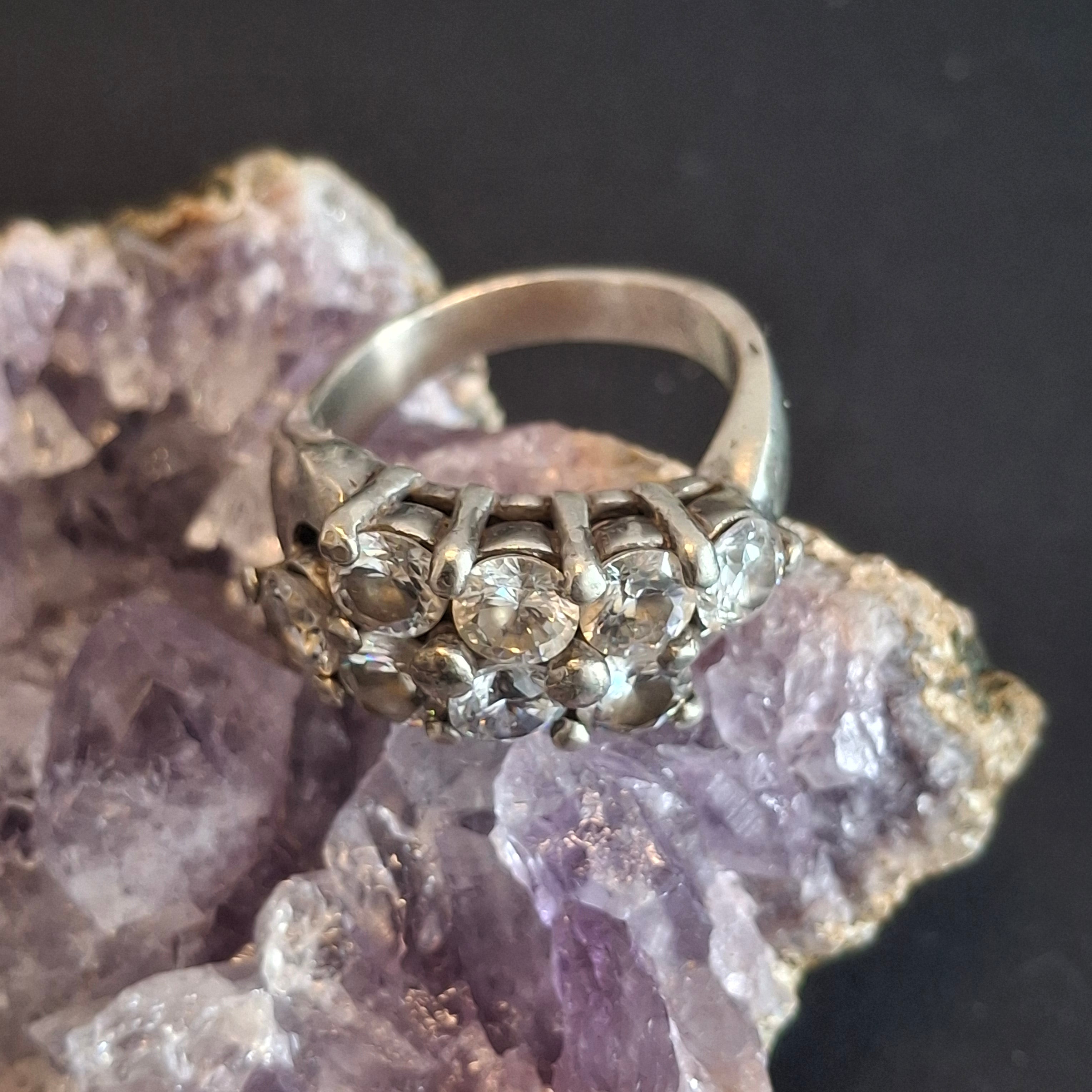 Vintage 925 Sterling Silver Double-Row Cluster Ring – view 2